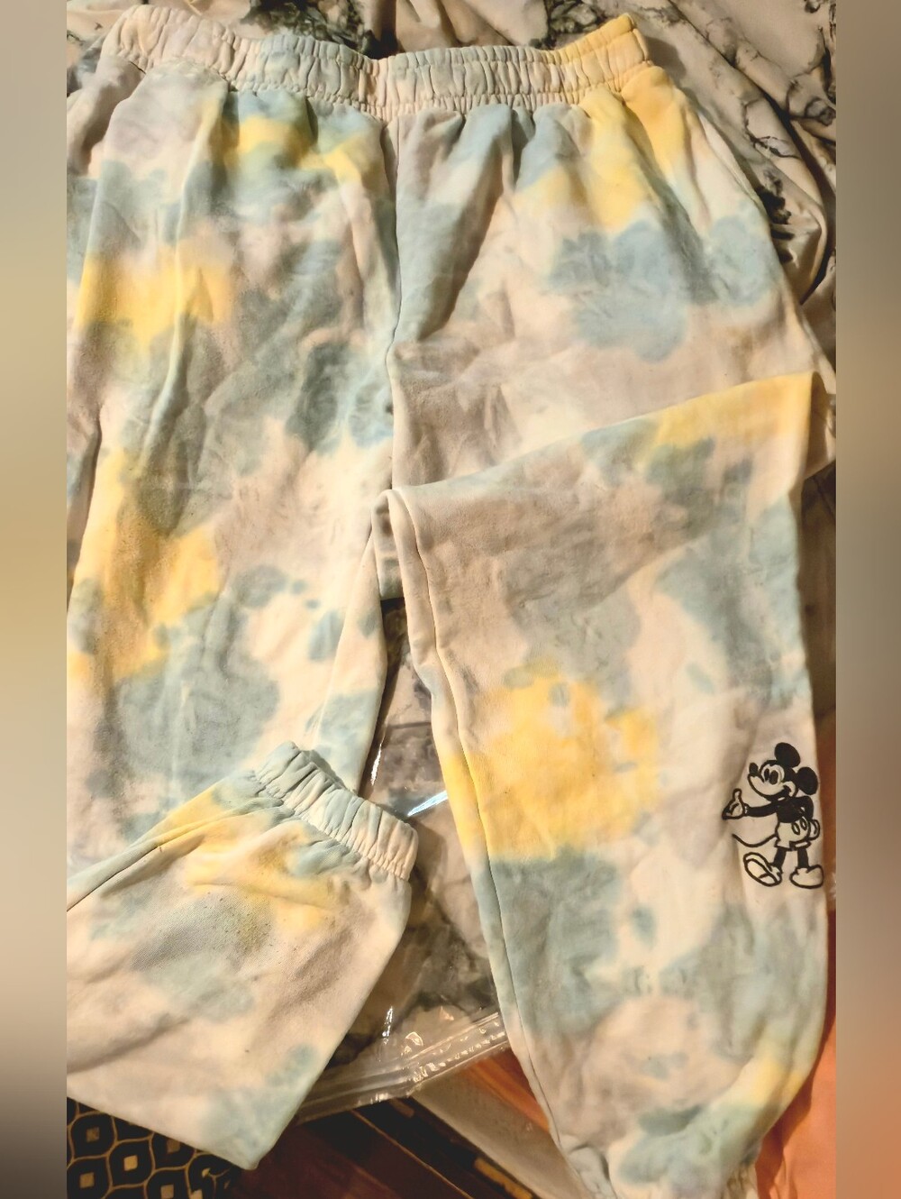 Disney Tie-Dye Sweatpants with Mickey Graphic - Blue & Yellow